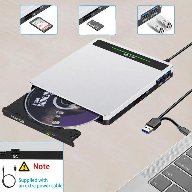 Alt view image 5 of 7 - External CD Drive for Apple Mac, USB DVD Drive External DVD Player CD ROM Burner with SD TF 2 USB Ports, Portable Optical Disk Reader for Laptop PC Windows Desktop