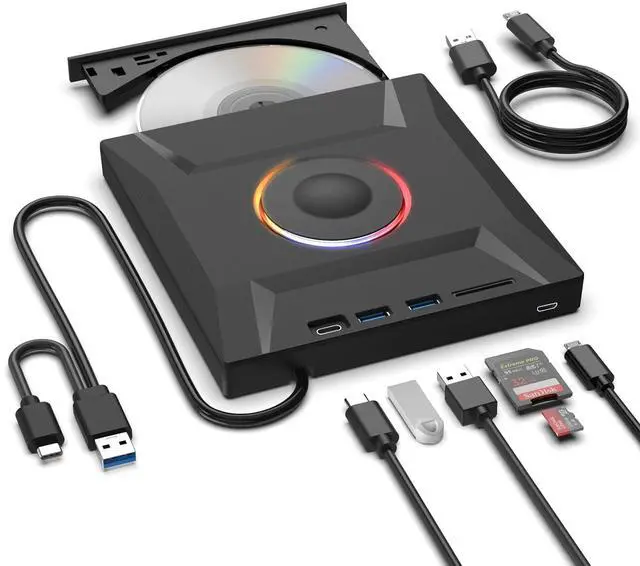 Main image of External CD DVD Drive,7 in 1 USB 3.0 and Type-C Disc Reader Writer Burner Player,Slim and Portable CD DVD +/-RW Optical Drive for PC Laptop Desktop MacBook Mac Windows Linux OS Apple (7 in 1)