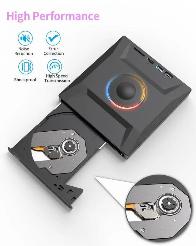 Alt view image 6 of 7 - External CD DVD Drive,7 in 1 USB 3.0 and Type-C Disc Reader Writer Burner Player,Slim and Portable CD DVD +/-RW Optical Drive for PC Laptop Desktop MacBook Mac Windows Linux OS Apple (7 in 1)