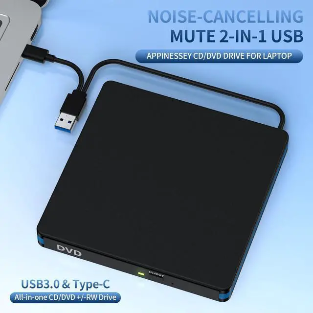Alt view image 4 of 7 - External CD/DVD Drive for Laptop & Desktop PC, USB 3.0/Type-C Portable CD Drive Burner with Mute Design, DVD Player Portable for MacBook Windows 11/10/8/7/XP Linux Mac OS Systems (2 in 1)