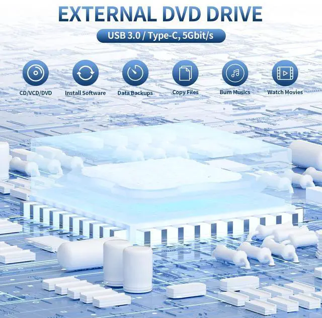 Alt view image 5 of 7 - External CD/DVD Drive for Laptop & Desktop PC, USB 3.0/Type-C Portable CD Drive Burner with Mute Design, DVD Player Portable for MacBook Windows 11/10/8/7/XP Linux Mac OS Systems (2 in 1)