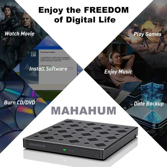 Alt view image 6 of 7 - External CD/DVD Drive for Laptop Mac, USB 3.0 & Type-C 8-in-1 Portable CD Burner/Player/Reader Plug & Play DVD Drive, Compatible with Windows 11/10/8/7, Mac OS, MacBook Pro/Air, Linux