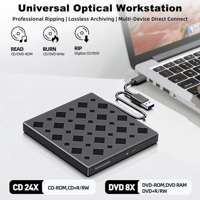 Alt view image 3 of 7 - External CD/DVD Drive for Laptop Mac, USB 3.0 & Type-C 8-in-1 Portable CD Burner/Player/Reader Plug & Play DVD Drive, Compatible with Windows 11/10/8/7, Mac OS, MacBook Pro/Air, Linux