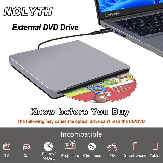 Alt view image 7 of 7 - CD Drive External for Mac: USB C DVD Burner Player SuperDrive for Laptop Windows Apple Plug & Play High-Speed Data Backup with USB3.0 Adapter Aluminum(Grey)
