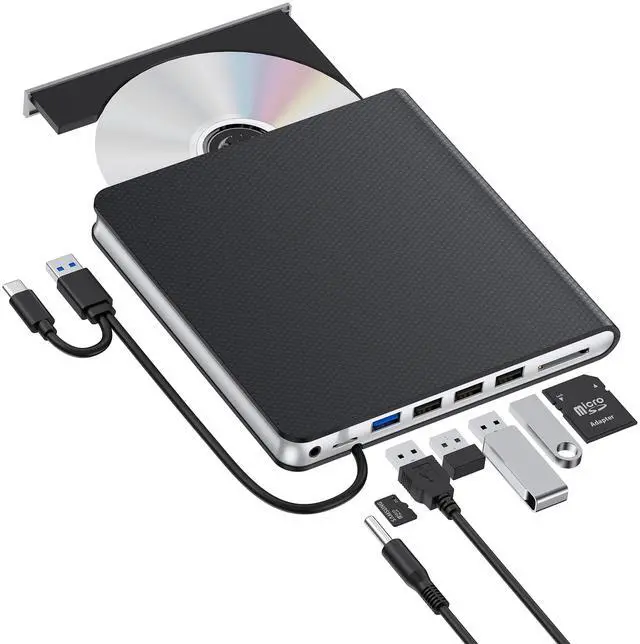 Main image of External CD DVD Drive for Laptop USB 3.0 USB C CD Burner External DVD Drive Portable CD ROM Burner Reader Writer Drive External DVD Player for Laptop Desktop PC Windows 11/10/8/7 MacBook Mac OS Linux