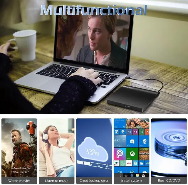 Alt view image 5 of 7 - Rioddas External CD/DVD Drive for Laptop, USB 3.0 CD DVD Player Portable +/-RW Burner CD ROM Reader Writer Disk Duplicator Compatible with Laptop Desktop PC Windows Apple Mac Pro MacBook Linux