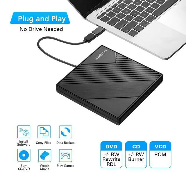 Alt view image 2 of 7 - External DVD Drive USB 3.0 USB C CD Burner CD/DVD +/-RW Optical Drive, Slim Portable DVD CD ROM Rewriter Writer Duplicator for Laptop Desktop PC Windows 11/10/8/7 MacBook Mac Linux OS Apple