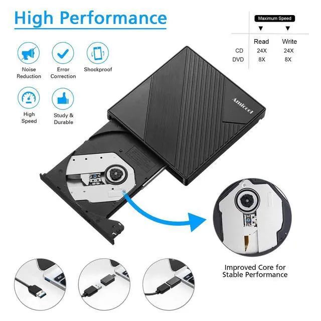Alt view image 4 of 7 - External DVD Drive USB 3.0 USB C CD Burner CD/DVD +/-RW Optical Drive, Slim Portable DVD CD ROM Rewriter Writer Duplicator for Laptop Desktop PC Windows 11/10/8/7 MacBook Mac Linux OS Apple