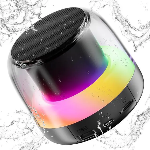 Main image of Portable Speaker Bluetooth with Loud Stereo Bass Sound, Mini Wireless Speaker with 7 RGB Lights, TF-Card USB, TWS Pairing, 4H Playtime, IP7 Waterproof Speakers for Travel Party Home Outdoor Gift