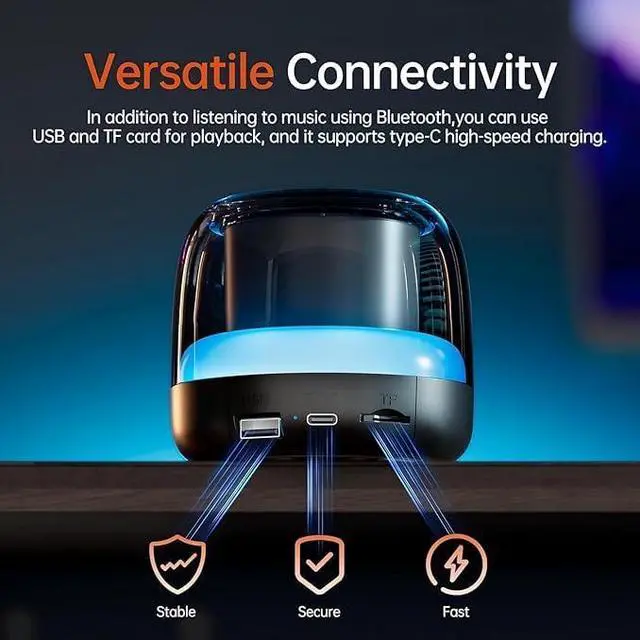 Alt view image 3 of 3 - Portable Speaker Bluetooth with Loud Stereo Bass Sound, Mini Wireless Speaker with 7 RGB Lights, TF-Card USB, TWS Pairing, 4H Playtime, IP7 Waterproof Speakers for Travel Party Home Outdoor Gift