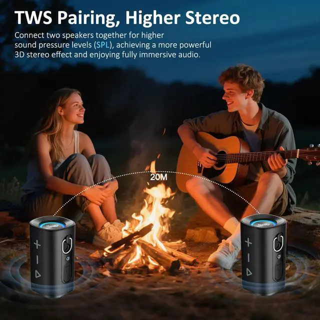 Alt view image 4 of 7 - Bluetooth 5.4 Speaker, 2026 Wireless Bluetooth Speaker with 20W Stereo Deep Bass, HD Call, Colorful RGB Lights, TF-Card USB, TWS Pairing, IP-X7 Waterproof for Travel Party Home Beach Indoor Outdoor