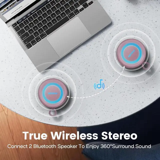Alt view image 6 of 7 - Bluetooth Speaker Wireless,IP67 Waterproof & Dustproof Portable Speaker with Lights,15W Loud Stereo Sound, 2500mAh Battery All Day Playtime, TWS Pairing, BT5.3, Home/Party/Outdoor/Beach (Dusty Pink)
