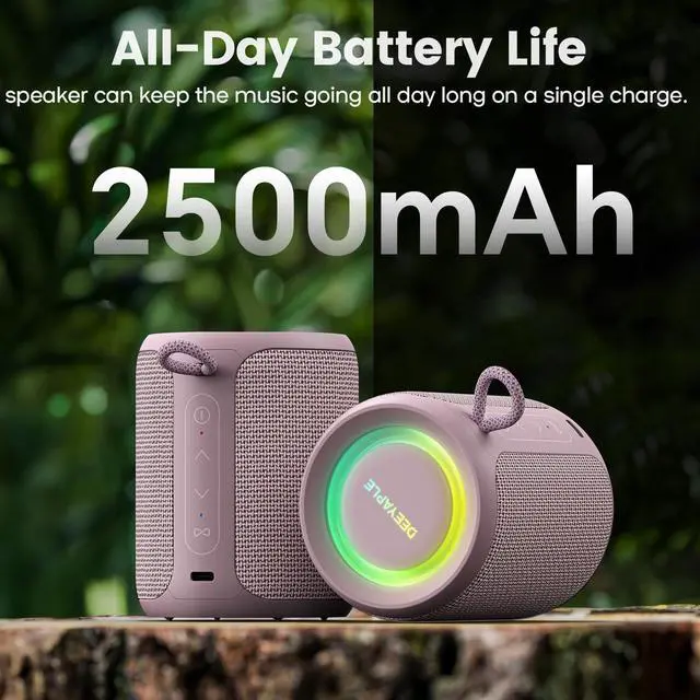 Alt view image 7 of 7 - Bluetooth Speaker Wireless,IP67 Waterproof & Dustproof Portable Speaker with Lights,15W Loud Stereo Sound, 2500mAh Battery All Day Playtime, TWS Pairing, BT5.3, Home/Party/Outdoor/Beach (Dusty Pink)