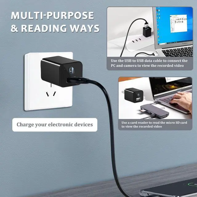 Alt view image 2 of 5 - Security Camera Charger, 1080P Full HD Nanny Cam with Motion Detection, USB Charger Cameras No WiFi No App No Audio for Security Wall Outlet Cams