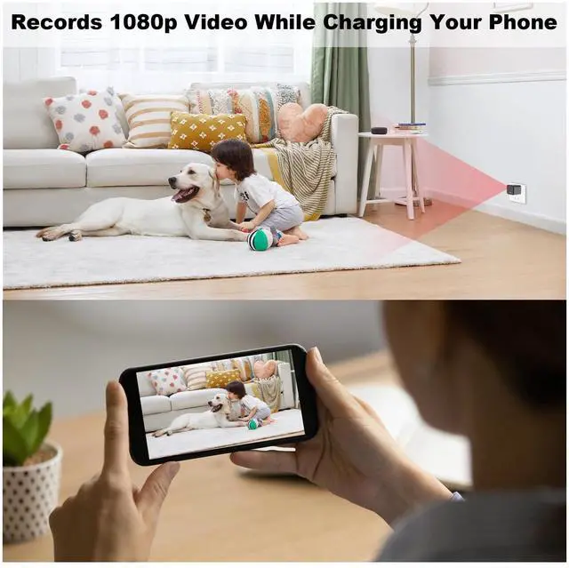 Alt view image 5 of 6 - 1080P Camera Charger with 2.4Ghz/5Ghz WiFi - Wireless Mini Camera for Pets Nanny - Real Time Monitoring - Small Nanny Cam for Indoor Home Security
