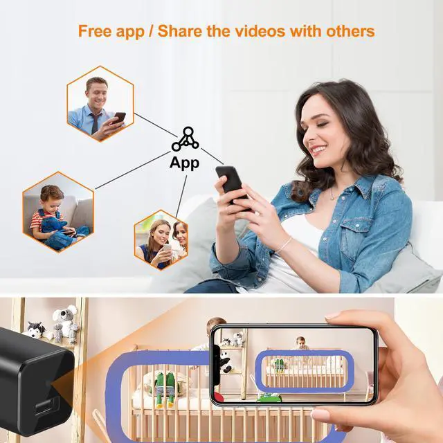 Alt view image 4 of 6 - USB Charger Camera - WiFi Small Camera - Full HD 1080P Mini Wireless Nanny Cam Motion Detection with App Live Feed