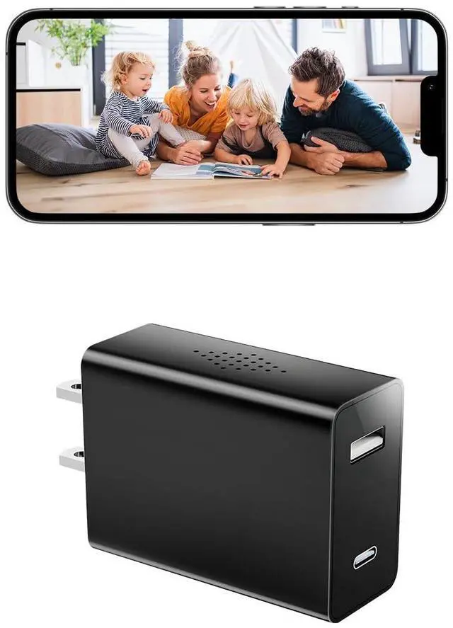 Main image of Wireless Smart Charger Camera - Mini HD 1080P WiFi Camera with Night Vision - Dual Port Design (USB + Type-C) - Hidden Micro Nanny Cam for Home Indoor Security