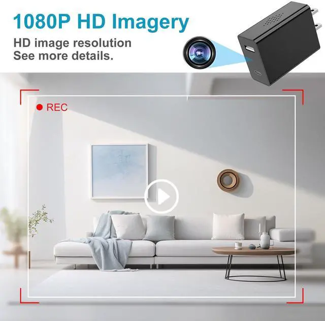 Alt view image 2 of 7 - Wireless Smart Charger Camera - Mini HD 1080P WiFi Camera with Night Vision - Dual Port Design (USB + Type-C) - Hidden Micro Nanny Cam for Home Indoor Security
