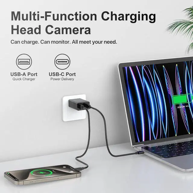 Alt view image 3 of 7 - Wireless Smart Charger Camera - Mini HD 1080P WiFi Camera with Night Vision - Dual Port Design (USB + Type-C) - Hidden Micro Nanny Cam for Home Indoor Security