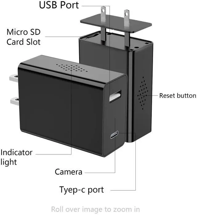 Alt view image 5 of 7 - Wireless Smart Charger Camera - Mini HD 1080P WiFi Camera with Night Vision - Dual Port Design (USB + Type-C) - Hidden Micro Nanny Cam for Home Indoor Security