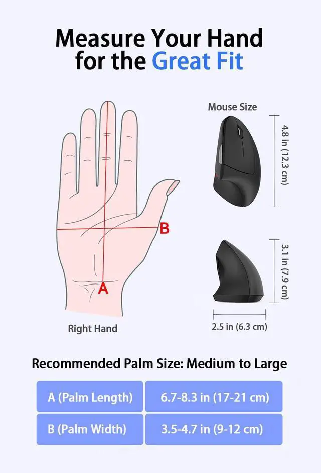 Alt view image 5 of 7 - 2.4G Ergonomic Mouse Vertical Wireless - 4800 DPI Optical Carpal Tunnel Mouse Right Hand, 5 Adjustable DPI, Quiet Clicks, 6 Buttons for Laptop, Desktop, PC, Computer - Black