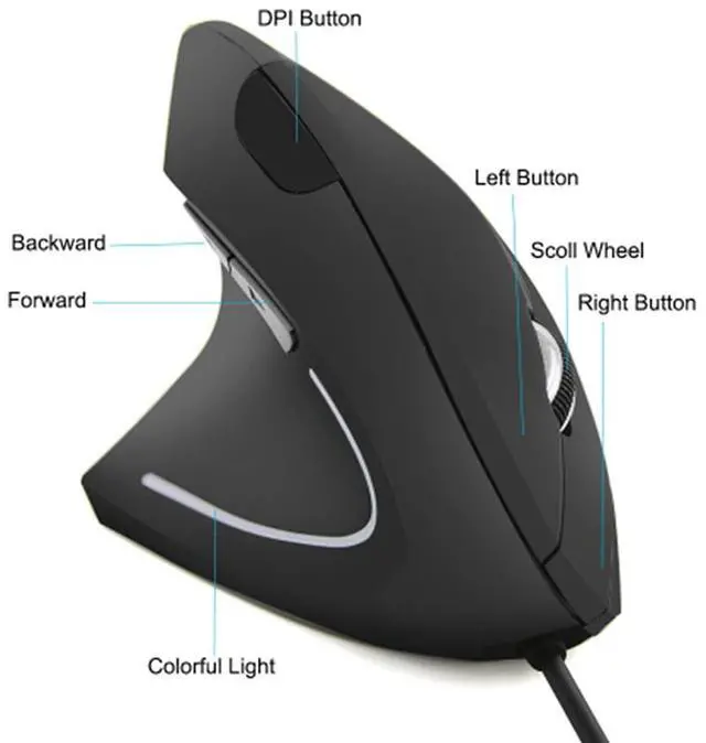 Alt view image 4 of 7 - Ergonomic Vertical USB Wired Mouse, Left Handed Optical Mouse, 3 Adjustable DPI 800/1200/1600, 6 Programmable Buttons, Universal Gaming Mouse for Laptop, Desktop, Notebook, PC, Computer (Black)