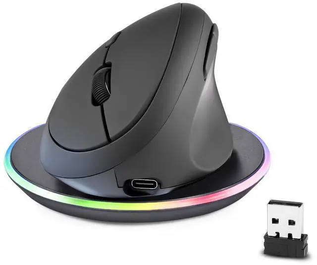 Main image of 719RX Wireless 2.4G Rechargeable Ergonomic Mouse - Duo Wired and Cordless Charging Feature - Wireless Charger Included - Black
