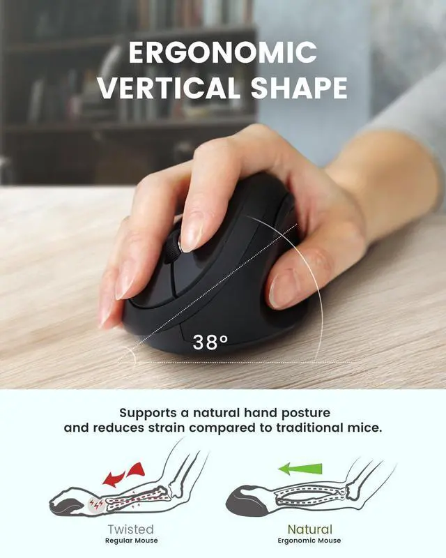 Alt view image 2 of 7 - 719RX Wireless 2.4G Rechargeable Ergonomic Mouse - Duo Wired and Cordless Charging Feature - Wireless Charger Included - Black
