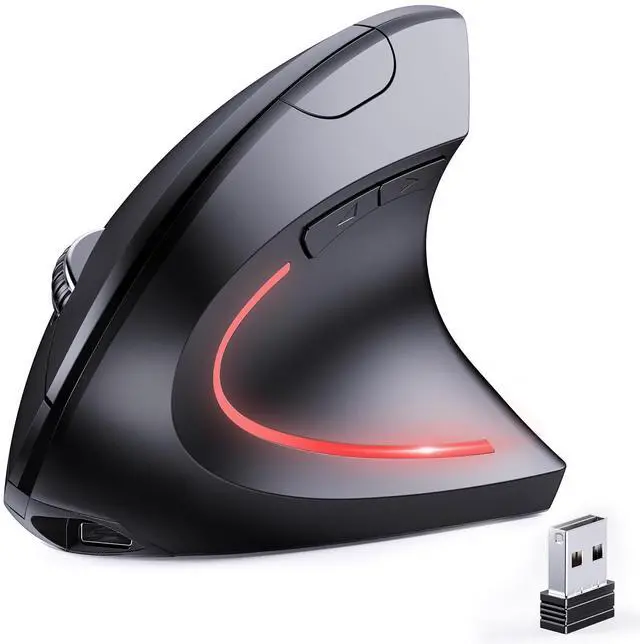 Main image of Bluetooth and 2.4G (2-in-1) Rechargeable Wireless Mouse, Ergonomic Vertical Design, 1000/1200/1600 DPI, 6 Silent Buttons, for Laptop, Computer, PC, MacBook, Chromebook-Black