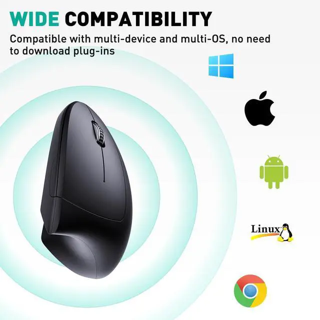 Alt view image 6 of 7 - Bluetooth and 2.4G (2-in-1) Rechargeable Wireless Mouse, Ergonomic Vertical Design, 1000/1200/1600 DPI, 6 Silent Buttons, for Laptop, Computer, PC, MacBook, Chromebook-Black