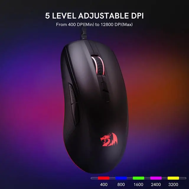 Alt view image 4 of 7 - Redragon Wired Gaming Mouse, Black PC Gaming Mice with RGB Backlits, 7 Programmable Macro Buttons, Max 12800 DPI, 1000Hz Polling Rate, Cool Corded Optical Mouse for Computer/PC/Laptop/Gamer, M718-AIR