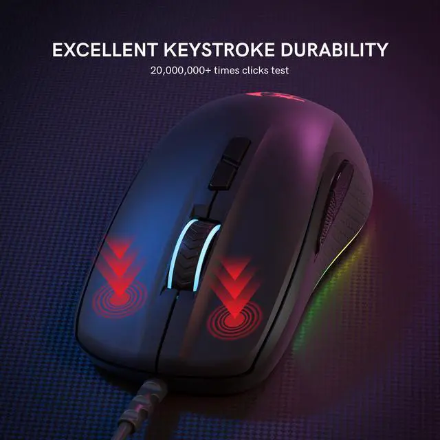 Alt view image 7 of 7 - Redragon Wired Gaming Mouse, Black PC Gaming Mice with RGB Backlits, 7 Programmable Macro Buttons, Max 12800 DPI, 1000Hz Polling Rate, Cool Corded Optical Mouse for Computer/PC/Laptop/Gamer, M718-AIR