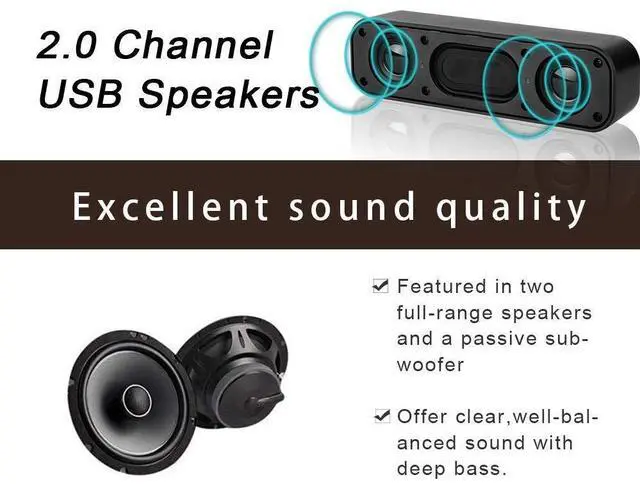 Alt view image 3 of 7 - USB Computer Speaker for Desktop, USB Powered, Plug and Play, Soundbar Portable Mini PC Speaker for Desktop Computer and Windows PCs(Black)