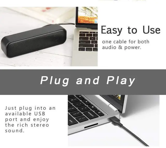 Alt view image 4 of 7 - USB Computer Speaker for Desktop, USB Powered, Plug and Play, Soundbar Portable Mini PC Speaker for Desktop Computer and Windows PCs(Black)