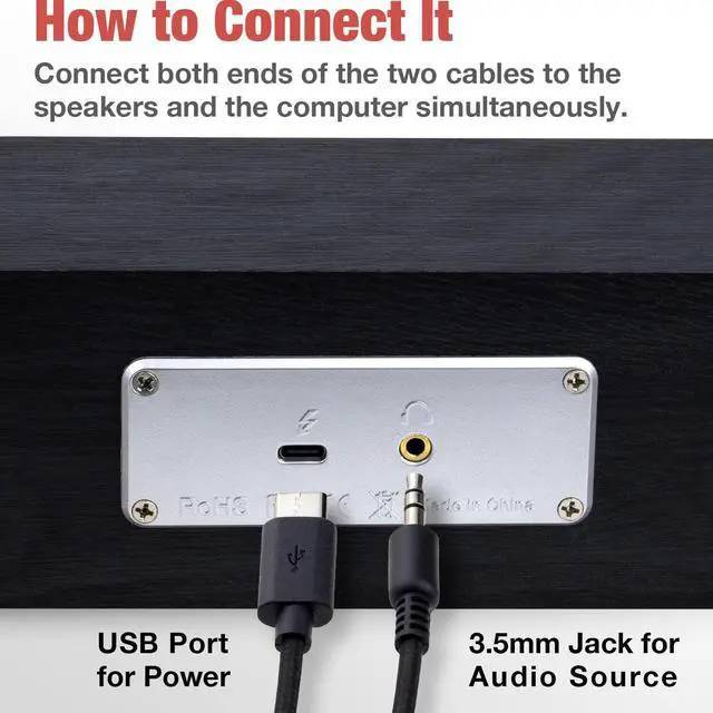 Alt view image 5 of 7 - Computer Speakers, Wired Computer Sound Bar, Wooden Mini Soundbar, 3.5mm Aux Connection, USB Powered PC Speakers for Desktop Monitor, Laptop, Tablets (Black)