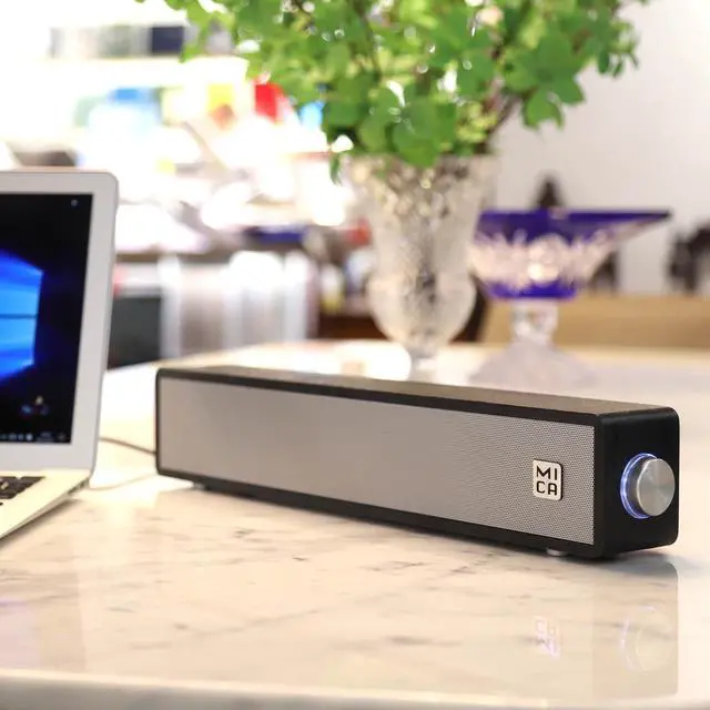 Alt view image 7 of 7 - Computer Speakers, Wired Computer Sound Bar, Wooden Mini Soundbar, 3.5mm Aux Connection, USB Powered PC Speakers for Desktop Monitor, Laptop, Tablets (Black)