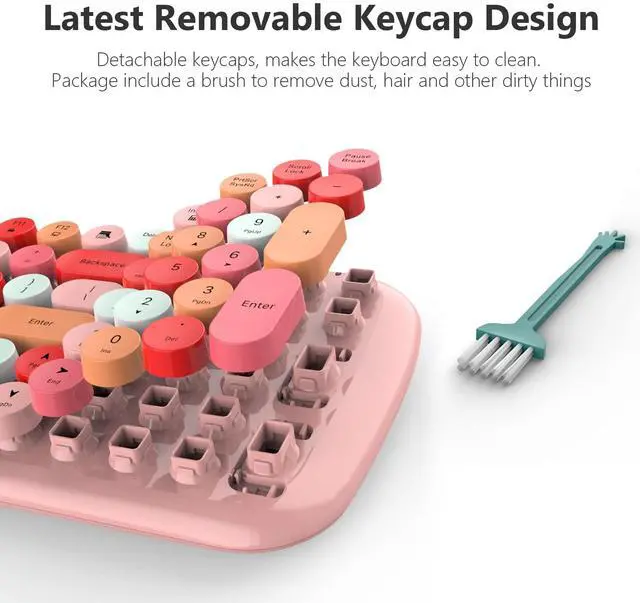 Alt view image 6 of 7 - Wireless Keyboard and Mouse Combo, Full-Size Retro Typewriter-Style Wireless Keyboard with Optical Mouse for Computer/Laptop/Windows/Mac (Pink Colorful)