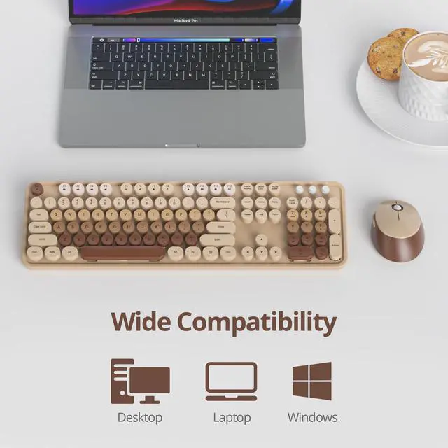 Alt view image 2 of 6 - Wireless Keyboard and Mouse Set, Retro Typewriter Keyboard, 2.4GHz Full Size 104-Key Cute Keyboard with Number Pad, Colorful Keyboard with Round Keycaps for Windows PC Laptop(Coffee)