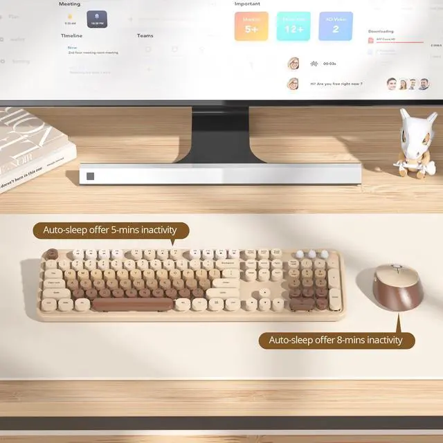 Alt view image 5 of 6 - Wireless Keyboard and Mouse Set, Retro Typewriter Keyboard, 2.4GHz Full Size 104-Key Cute Keyboard with Number Pad, Colorful Keyboard with Round Keycaps for Windows PC Laptop(Coffee)