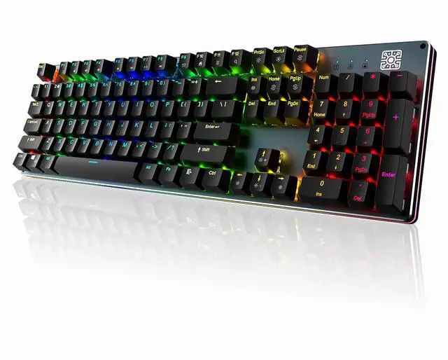Main image of Mechanical Gaming Keyboard with Clicky Blue Switches, RGB Backlit Full Size 104 Key Programmable Wired Keyboard with Aluminum Base for Gaming/Typing/PC/Mac