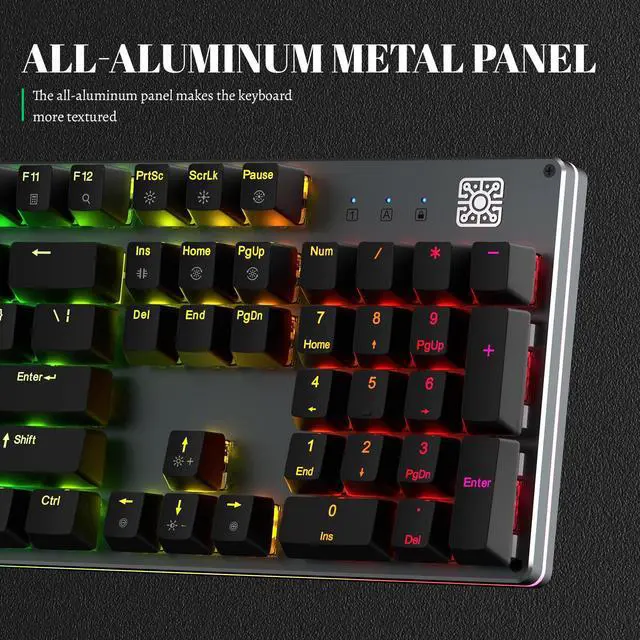 Alt view image 3 of 7 - Mechanical Gaming Keyboard with Clicky Blue Switches, RGB Backlit Full Size 104 Key Programmable Wired Keyboard with Aluminum Base for Gaming/Typing/PC/Mac