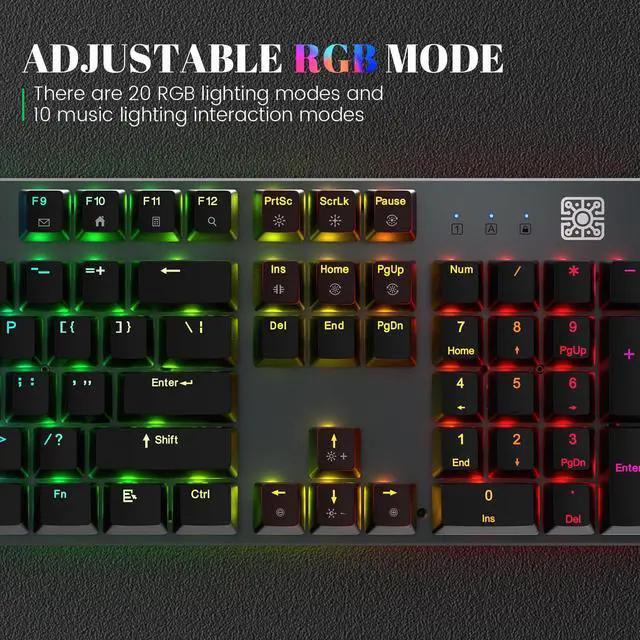 Alt view image 4 of 7 - Mechanical Gaming Keyboard with Clicky Blue Switches, RGB Backlit Full Size 104 Key Programmable Wired Keyboard with Aluminum Base for Gaming/Typing/PC/Mac