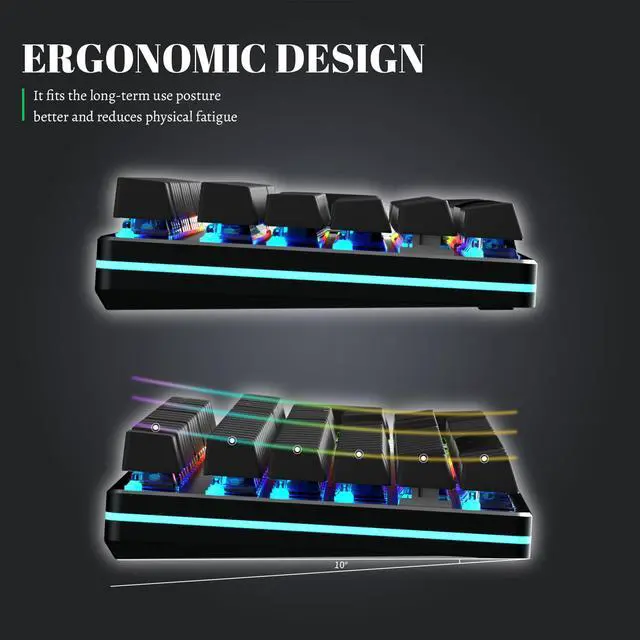 Alt view image 7 of 7 - Mechanical Gaming Keyboard with Clicky Blue Switches, RGB Backlit Full Size 104 Key Programmable Wired Keyboard with Aluminum Base for Gaming/Typing/PC/Mac