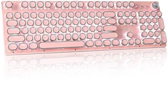 Main image of Retro Steampunk Typewriter-Style Gaming Keyboard, Blue Switches,Pure White Backlight, USB Wired, for PC Laptop Desktop, Stylish Pink Mechanical Keyboard Round Keycaps
