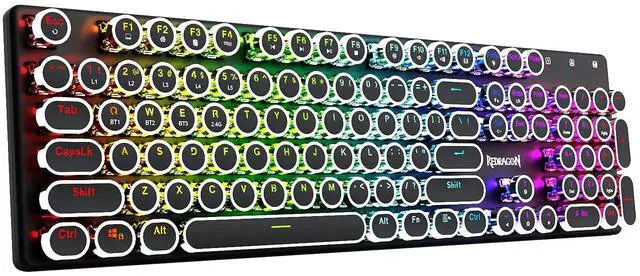 Main image of K710 Wireless Typewriter Style Mechanical Gaming Keyboard, Bluetooth/2.4Ghz/Wired, RGB Backlit, Rechargeable, Blue Switch - Clicky, Metal Panel, Round Keycaps, Black