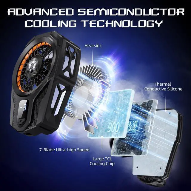 Alt view image 2 of 7 - Cell Phone Cooler for Gaming - Clip On Mobile Phone Cooling Fan with Dual Mode/Temperature Display/LED Light/Ultra Quiet, Supports Devices for 67-88mm Width iOS/Android, Cellphone Gaming