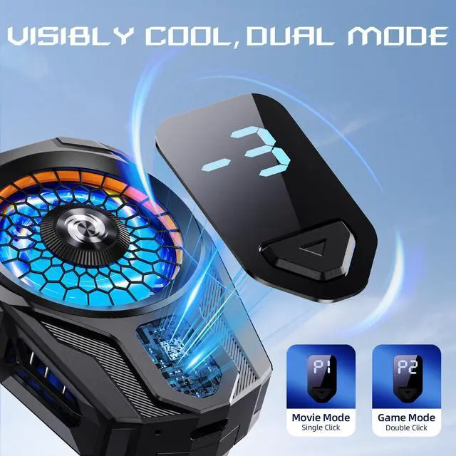 Alt view image 4 of 7 - Cell Phone Cooler for Gaming - Clip On Mobile Phone Cooling Fan with Dual Mode/Temperature Display/LED Light/Ultra Quiet, Supports Devices for 67-88mm Width iOS/Android, Cellphone Gaming