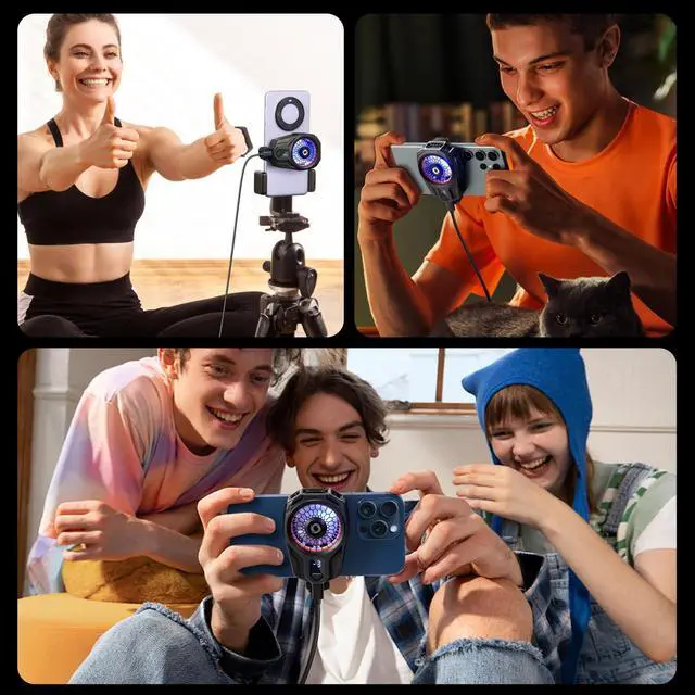 Alt view image 7 of 7 - Cell Phone Cooler for Gaming - Clip On Mobile Phone Cooling Fan with Dual Mode/Temperature Display/LED Light/Ultra Quiet, Supports Devices for 67-88mm Width iOS/Android, Cellphone Gaming