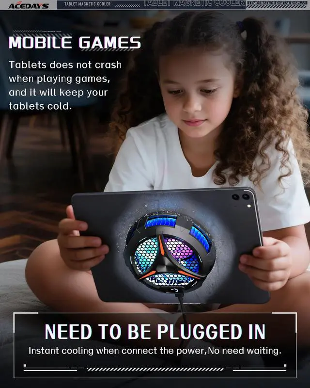 Alt view image 5 of 7 - Cooler,Magnetic Tablet Cooler for ipad/Surface pro/Samsung Tab,Compatible for Steam Deck,Universal Radiator with Temperature Display for Mobile Gaming,Tiktok Live Streaming