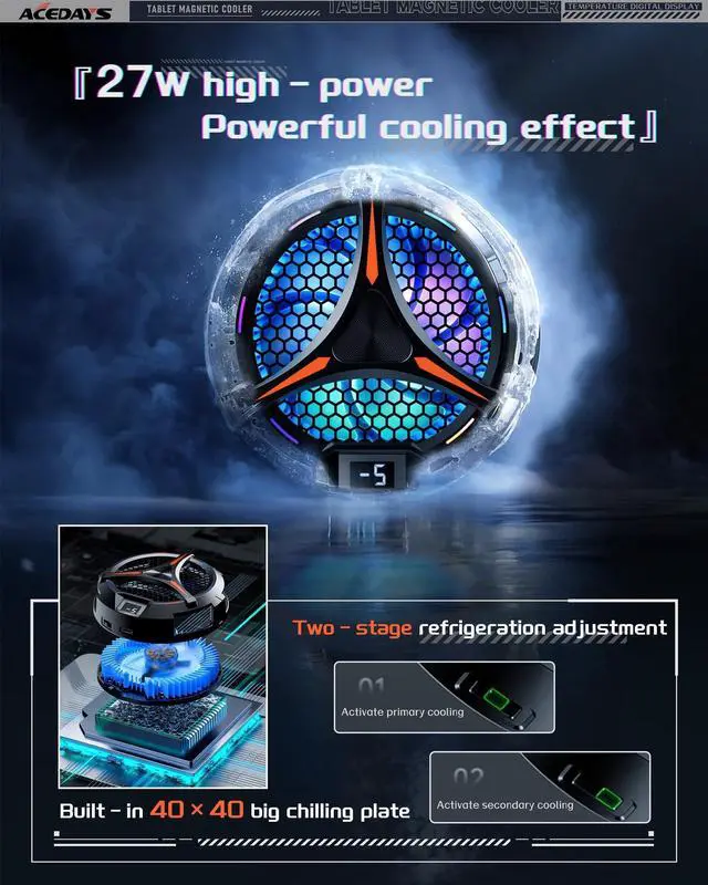 Alt view image 4 of 7 - Cooler,Magnetic Tablet Cooler for ipad/Surface pro/Samsung Tab,Compatible for Steam Deck,Universal Radiator with Temperature Display for Mobile Gaming,Tiktok Live Streaming